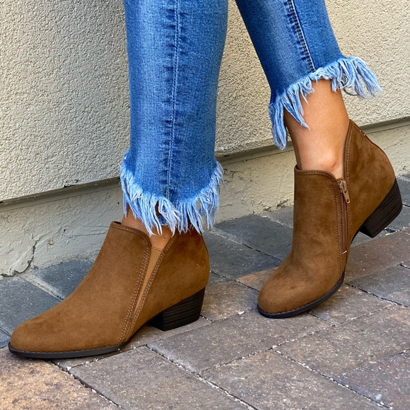 Cognac Asymmetrical Style Boho Chic Ankle Booties - Picture 2 of 9